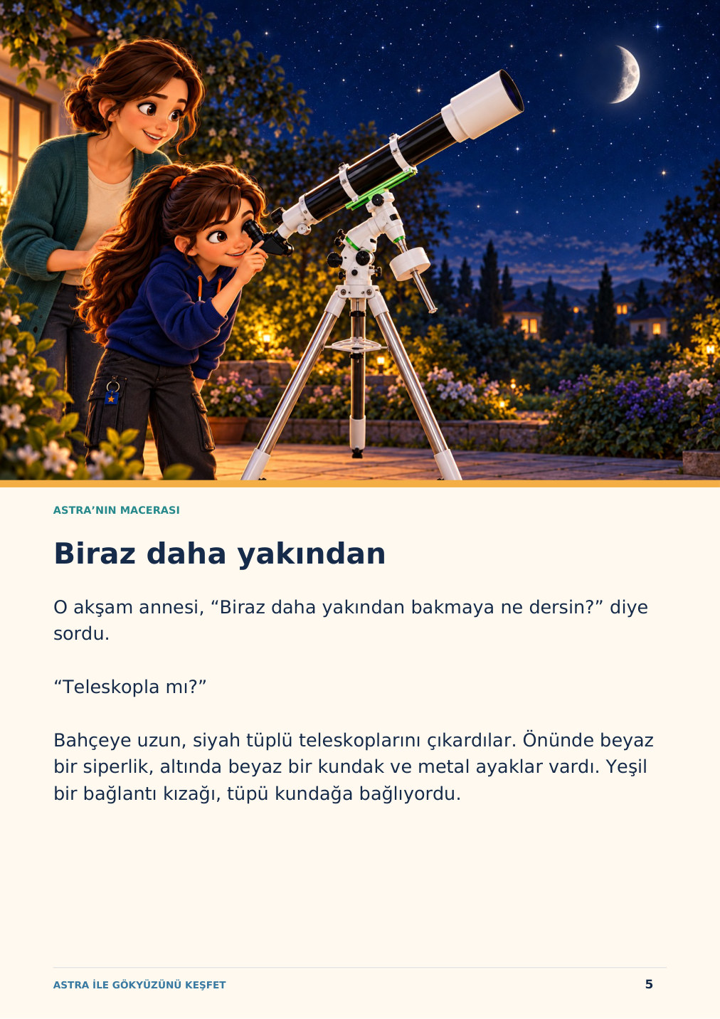 Ay kitabından teleskopla gözlem sayfası