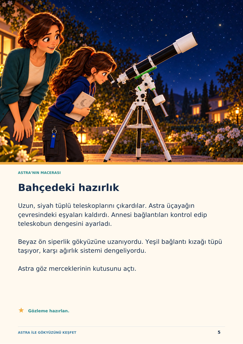 Satürn kitabından teleskopla gözlem sayfası